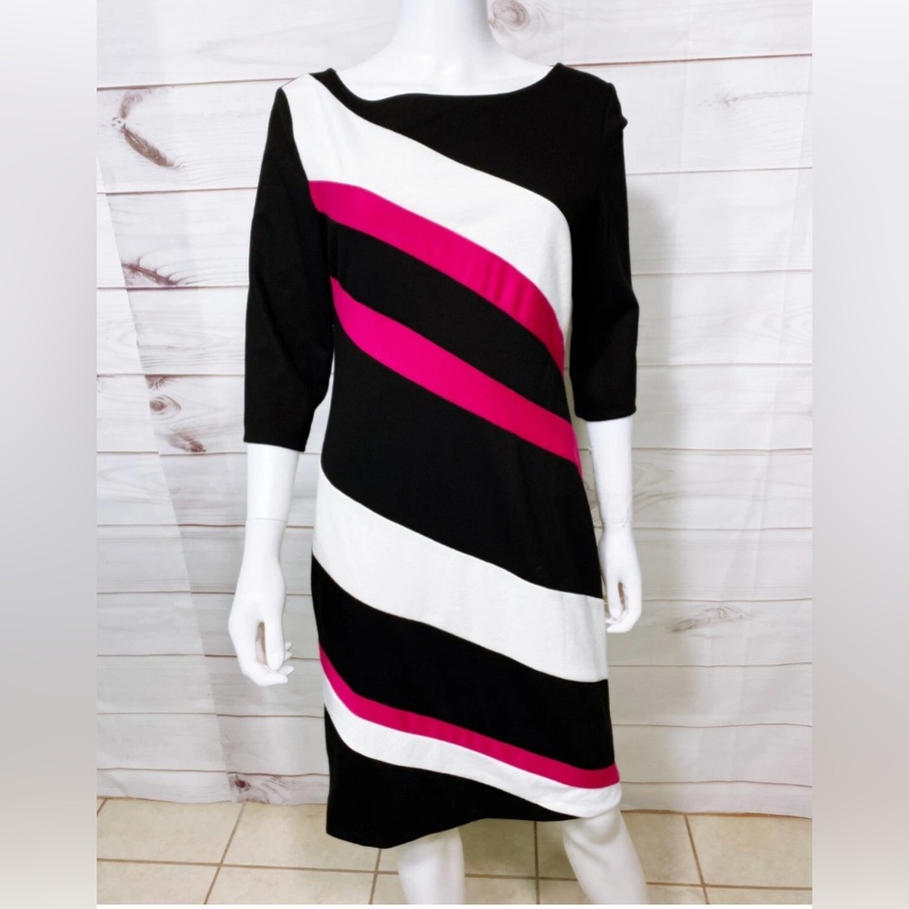 Signature by Sangria Black and Pink 3/4 length Sleeve Dress